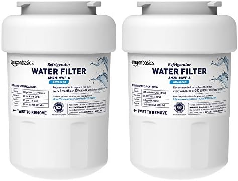 Amazon Basics Replacement GE MWF Refrigerator Water Filter Cartridge - Pack of 2, Advanced Filtration
