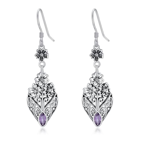 Boucles d'oreilles améthyste femme en argent avec pendants bohème et pierre violette