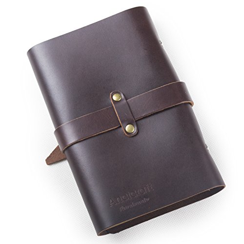 Classic Refillable Leather Journal With Strap Buckle Loose Leaf Binder Blank Lined Craft Paper 3.75 X 6.75 Inches With Gift Box (Dark Coffee & Lined Craft Paper) #TOP1