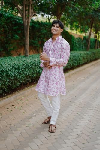 Image of LookMark Men's Cotton Blend Printed Long Kurta Suitable for All Indian Wedding, Occasions, and Festivals