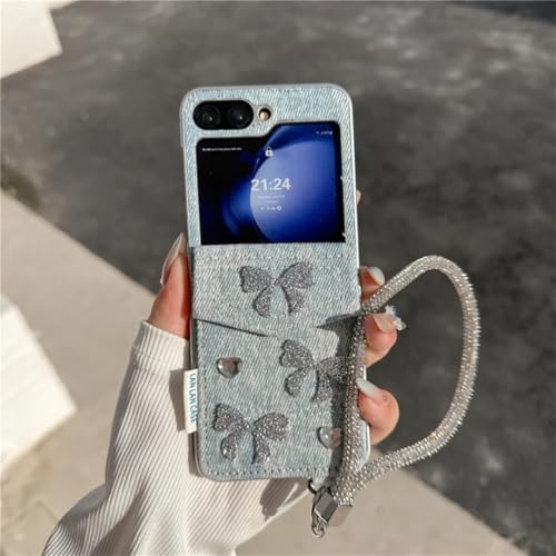 Pochette pour Galaxy Z Flip4 style nœud en jean pour sorties et soirées