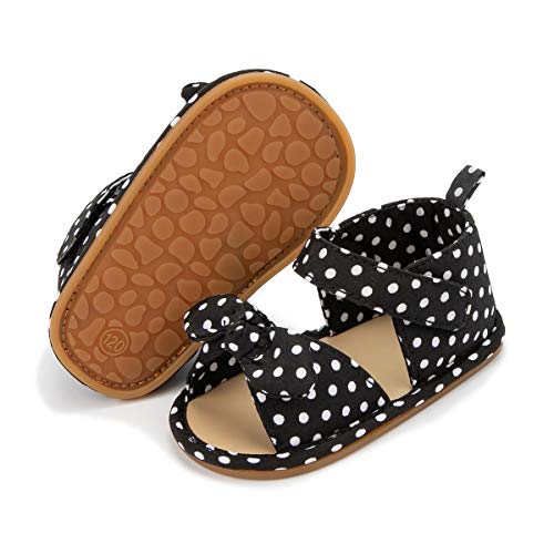 HsdsBebe Infant Baby Girls Bowknot Sandals Comfort Premium Summer Beach Slides Sandals Soft Anti-Slip Rubber Sole Princess Flats Toddler Outdoor First Walking Shoes(Z1314 black,2)