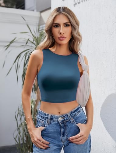 Image of Avidlove Crop Tops for Women Crew Neck Basic Tank Sexy Double Lined Seamless Crop Going Out Summer Tops