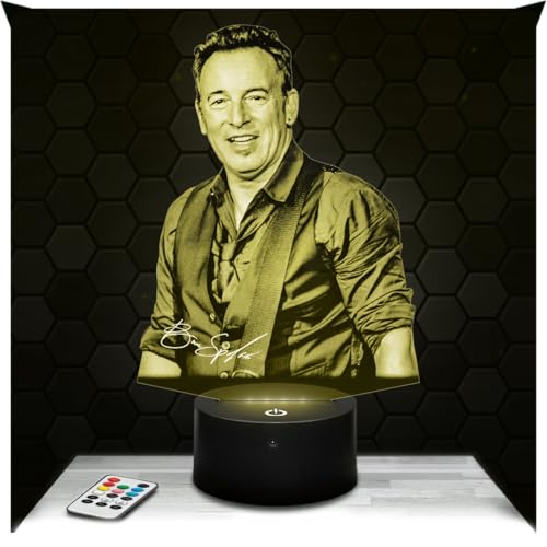 Lampephoto.fr - Lampe 3D Springsteen, Décoration Chanteur Rock Américain, Idée Cadeau Homme Femme, Cadeau Fan Musique, Déco Chambre, Idees Cadeaux Noel Homme Femme Original, Effet Hologramme