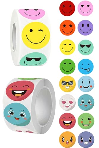 16 Designs Positive Happy Smile Face Decal Sticker 1000 Pcs Colorful Smiley Face Stickers Assorted Color for All Ages Behavior Chart Teamwork Supplies