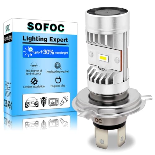 SOFOC H4/9003/HB2 Bombilla Led Ventilador De Refrigeración Integrado 5000Lm Faro 6V 12V 24V Compatible Con 6-24V AC/DC 15W Blanco Alto Rendimiento 1Pcs