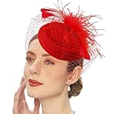 PLCPDM Tocado de velo para mujer, estilo vintage, tocado de moda, para novia, boda, atuendo de boda y cóctel, sombrero vintage, rosso, Talla única