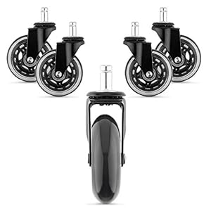 kwmobile 5x bureaustoelwieltjes – 10 mm/75 mm – Zwenkwielen voor meubels – Set van 5 – Vervangende wieltjes – 360° draaibaar – Zwart/Transparant