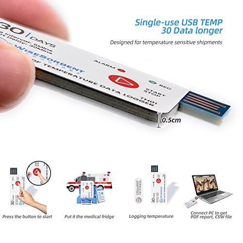 Wisesorb 1 Pack Usb Temperature Data Logger 10000 Records Cover 30Days Use For Single-Use Trip Cold Chain Fresh Tag, Ip67 #TOP1