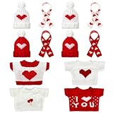 Geyoga 12 Pcs Valentines Day Doll Clothes Bear Stuffed Animals Clothing Accessories Mini Valentines Doll Costume Outfit Include Mini Knit Hats Scarves and Sweater for Plush Toy Clothes Dolls Gifts