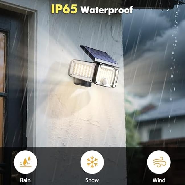 Solar Flood Lights Outdoor, 3 Color Temperature 280 LED 3000LM Solar Motion Sensor Lights Outdoor, IP65 Waterproof 3000mah 3 Heads Wall Security Light, 270¡ã Wide Angle, Garage, Pool, Garden, 2 Pack