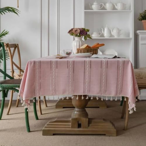 Nappe rectangulaire orange citrouille en lin de coton évidé pour décoration de table rose