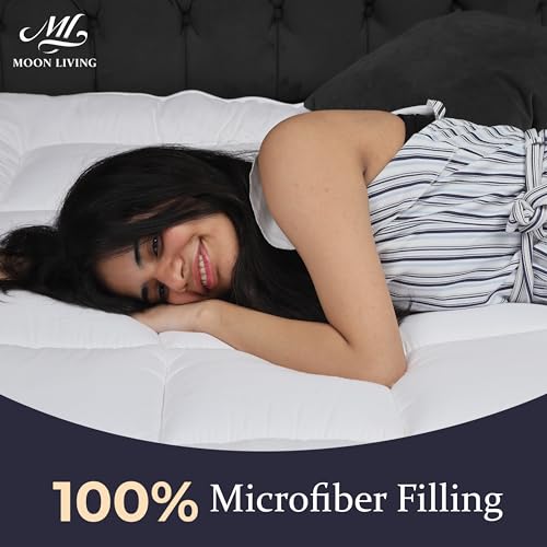 Moon Living Thick Mattress Topper Double Bed - 1100 Gsm Soft & Fluffy Quilted Mattress Topper 10Cm With Elastic Straps That Enhances Sleeping Comfort (Double 137X190Cm) - 2