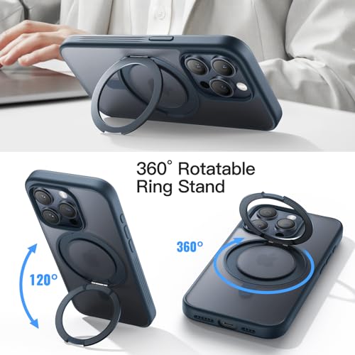 Image of JETech 360 Rotatable Ring Stand Case for iPhone 15 Pro Max, Blue Titanium