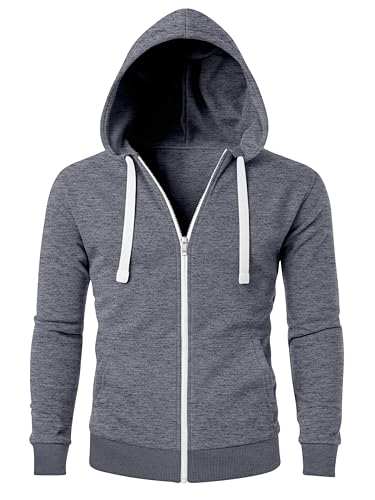Love My Fashions® Men Full Zipper Plain Hoodie with Front Pockets Hoody for Casual Wear & Workout Dark Grey
