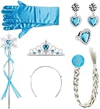 Lictin Prinzessin Kostüme Zubehör Mädchen Verkleidung Set Krone Haarreifen Zopf Ring Ohrringe Zauberstab Handschuhe (Hell blau)