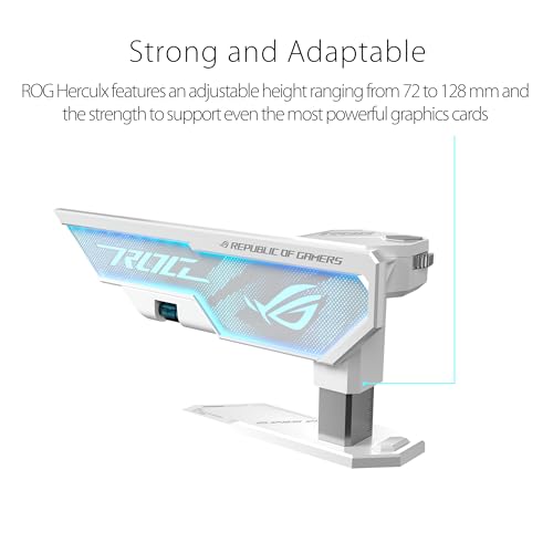 Image of ASUS ROG Herculx White GPU Anti-Sag Holder, Solid Zinc Alloy Construction, Easy Toolless Installation, Included Spirit Level, Adjustable Height, Wide Compatibility, Aura Sync RGB, 2 Year Warranty