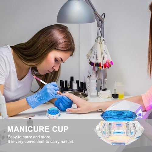 Vaso de cristal para lavado de pinceles de uñas con tapa azul miniatura 5