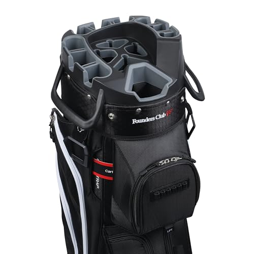 Founders Club 4th Generation Tour Series Club Lock Organizer Golf Cart Bag for Men with 14 Way Anti Rattle Divider Top- Free Snap On Rain Hood-Full Length Dividers (Black)