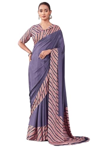 Image of Satrani Women's Crepe Printed Saree with Unstitched Blouse Piece