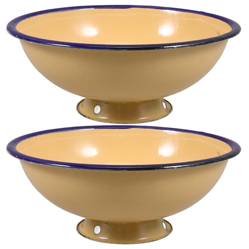 Uonlytech Cuenco Esmaltado Vintage 2 Piezas Capacidad Amplia, Diseño Decorativo para Sopa y Almacenamiento de Alimentos, Adecuado para Cocina y Comedor Color Aleatorio