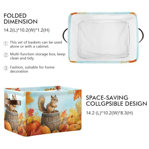 Image of Aslsiy Storage Basket Fall Squirrel Pumpkins Maple Nursery Bins Blue Sky Baby Box Canvas Clothes Shelf Basket Laundry Hampers 2 Pcs