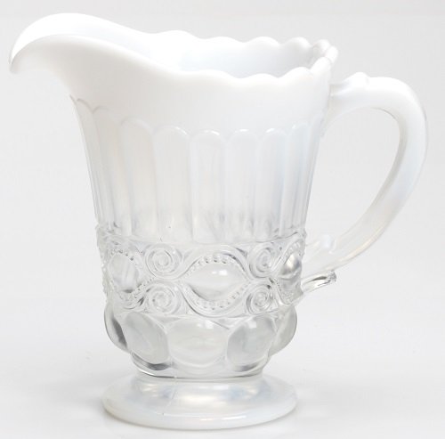 Water Pitcher - Eyewinker "Eye Winker" Pattern - American Made - Mosser Glass USA (French Opalescent)