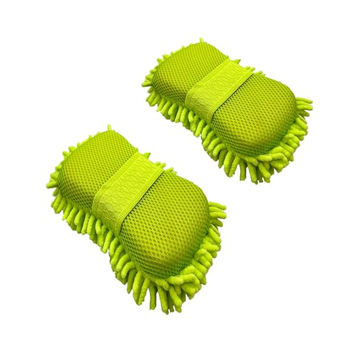 Mirrorever Microfiber Car Wash Sponge-Non-Scratch Wash Mitt-Two Sided Chenille Microfiber Washing Sponge-Mitt for Cars, Trucks, SUVs, Boats(2 Pack Green)