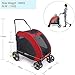 Extra Large Pet Stroller for Medium & Large Dogs, Foldable Four-Wheeled Trolley with Top Window, Holds Up to 60kg (Grey)(Red)