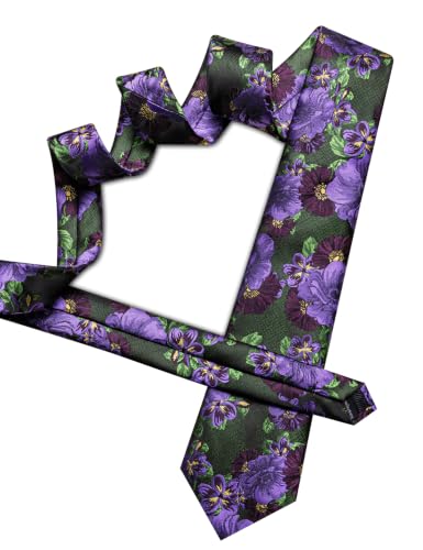 Image of Barry.Wang Flower Ties for Men Silk Woven Floral Tie Sets Necktie Handkerchief Cufflinks Wedding Party