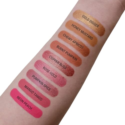 Aromi Burnt Pumpkin Metallic Liquid Lipstick | Orange Gold Lip Color with Shimmery Finish, Vegan, Cruelty-free, Long-lasting, Waterproof (Chewy Apricot)