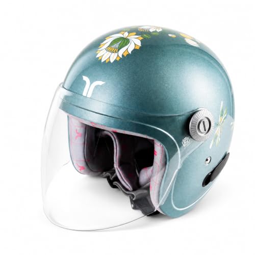 Image of TVARRA Lotus ISI & DOT(USA) Certified Women's Open Face Helmet Design Helmet, Lightweight Material, Crafted for Women, Extreme Comfort fit with Clear Visor