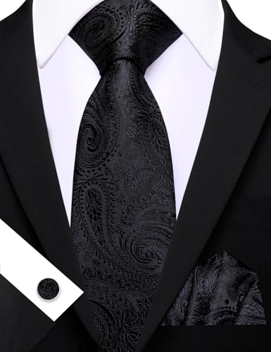 Image of Barry.Wang Paisley Tie Fashion Set Hanky Cufflinks Neckties for Men Woven Silk