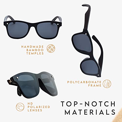 Image of Aluna - Wood and Bamboo Sunglasses For Men and Women, Modern Polarized Wayfarer, Plastic Framed Wooden Glasses