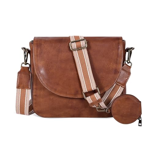 Image of Genuine Leather Shoulder Crossbody Purse For Women with Adjustable Strap, Mobile Pocket & Outside & Inside Zipper