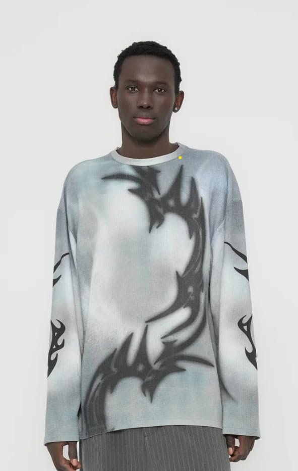 Jaded London Maglietta Manica Lunga Uomo Shift Colour Tribal Grigio - Girocollo Cotone vestibilità Oversize Streetwear Casual