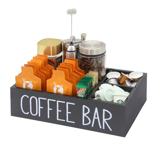 Coffee Station Organizer with Removable Dividers Disposable Cup Holder Wooden