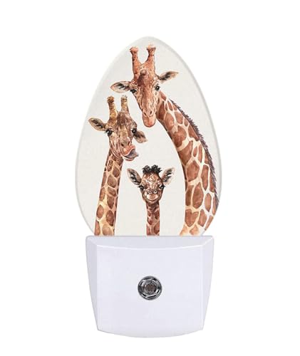 Image of Uanvaha Cute Giraffes Family Night Light African Safari Wildlife Funny Animal Long Neck Spotted Skin Plug in Auto Sensor LED Lighting Wall Light Dusk to Dawn for Living Room Bedroom Bathroom