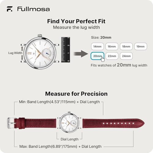 Image of Fullmosa Watch Band, Quick Release Leather Watch Strap Compatible with Samsung Galaxy Garmin for Men Women, Replacement Bands Width 12mm 14mm 16mm 18mm 19mm 20mm 21mm 22mm 24mm