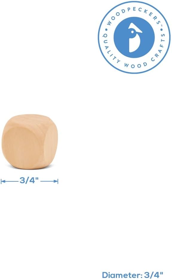 Blank Dice 3/4 inch x 3/4 inch, Pack of 250 Unfinished Blocks, Small Wooden Craft Cubes for Games & Party Decor, by Woodpeckers