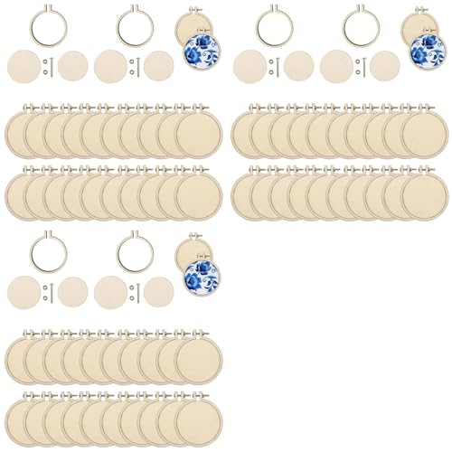 Akfldms Paquete de 60 Mini Aros de Bordado, Aros Cruzados Redondos de Madera, de Exhibición de Aros de Madera, Círculo para Manualidades DIY