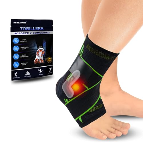KERD_DANS Cavigliera per distorsioni, cavigliera stabilizzatore e a compressione, cavigliera sportiva con velcro regolabile per la caviglia, sollievo per fascite plantare. (Verde, Medium)