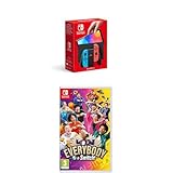 Nintendo Switch (modelo OLED) (rojo neón/azul neón), compuesta por un mando Joy-Con rojo neón y otro azul neón, cuerpo negro y base negra.