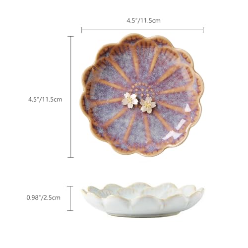 Image of Lotus Ring Holder Dish Small Indoor Ash Tray, Ceramic Dessert Plate Trinket Jewelry Holder Organizing Necklace Earrings for Parents Friends Sister, Deep Purple. All Jewelries Are NOT Included.