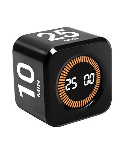 WAFHX Pomodoro Timer Cube for Productivity — 5/25/10/50 Minutes Preset, Digital Gravity Sensor Desk Visual Timer for ADHD, Silent Mode, Ideal for Office, Study, Kitchen & Kids