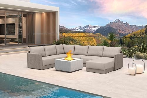 Image of PURPLE LEAF Patio Conversation Set 7-Piece w /Ottoman Olefin, Beige