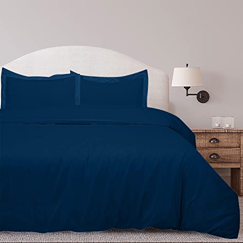 Image of ROYALE LINENS Navy Duvet Cover Full Size - 3 Piece Bedding Comforter Covers - Zipper Closure - 1 Full Duvet Cover 80x90 inches and 2 Pillow Shams - No Comforter Included