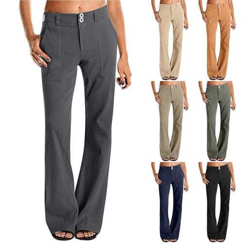 Wide Leg Chino Pants for Women Stretch Twill High Waisted Flare Teacher Pants Dressy Slim Fit Bootcut Work Trousers