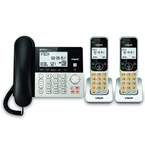 VTech DECT 6.0 2-Handsets Corded/Cordless Phone for Home with Answering Machine, Call Blocking, Caller ID, Large Backlit Display, Duplex Speakerphone, Intercom, Landline Line-Power: VG208-2 by VTech - Used condition - CA$36.40