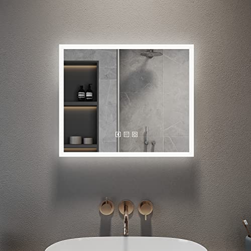 ELEGANT Bluetooth Vanity Mirror with LED lights + Shaver Socket + Heated Demister Pad | 600 x 500 | IP44 Rated | Sensor Touch Wall Mounted Mirror